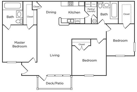Floor plan for 3 beds, 2 baths, 1316 sqft